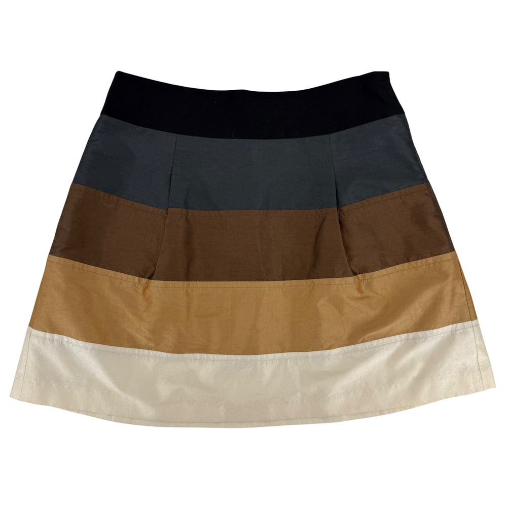 Plenty by Tracy Reese Womens Silk Colorblock Mini‎ Skirt Brown Tan Cream Size 6